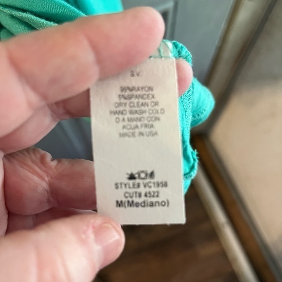 Cute‎ teal blue shirt dress with striped crochet bell sleeve - Picture 6 of 6